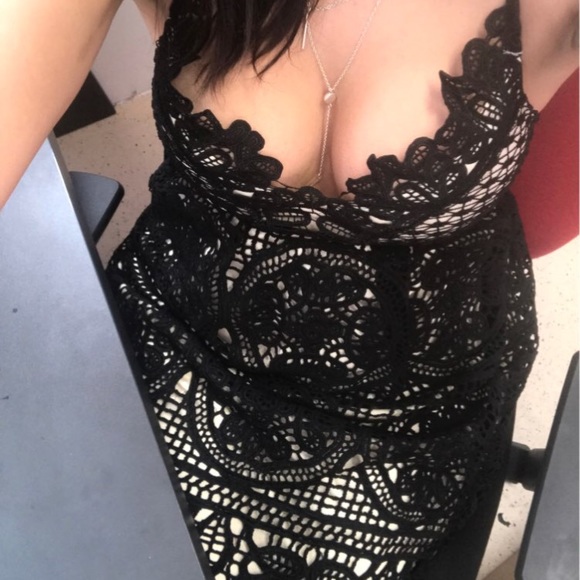 Boho Black Lace Crochet Romantic Midi Dress - Picture 6 of 7